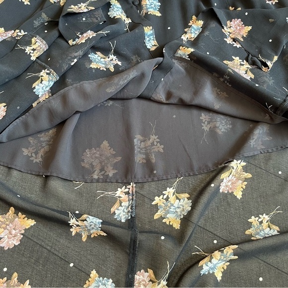 ZARA Black Floral Sheer Chiffon Dress, Midi Oversized Boho Smock Dress, small - Picture 4 of 16